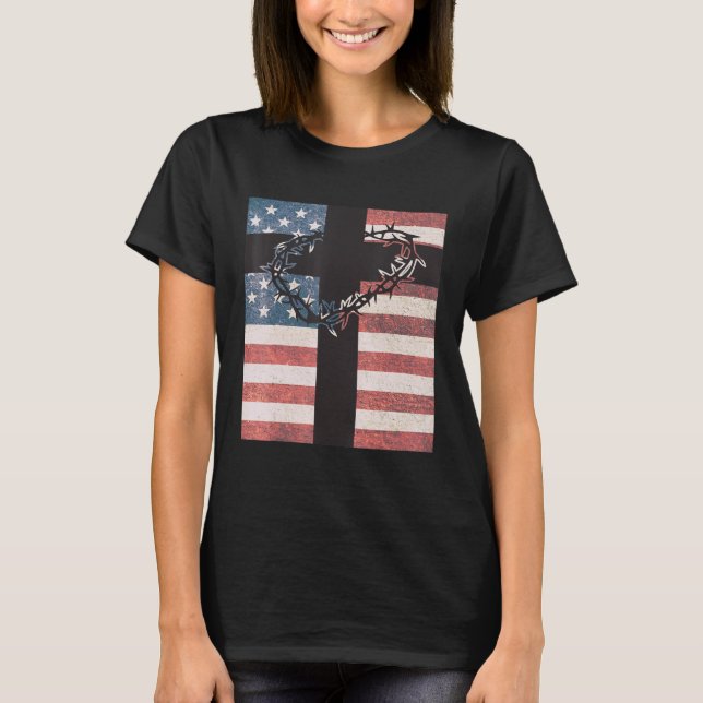 Christian Patriotic American Flagga T Shirt (Framsida)