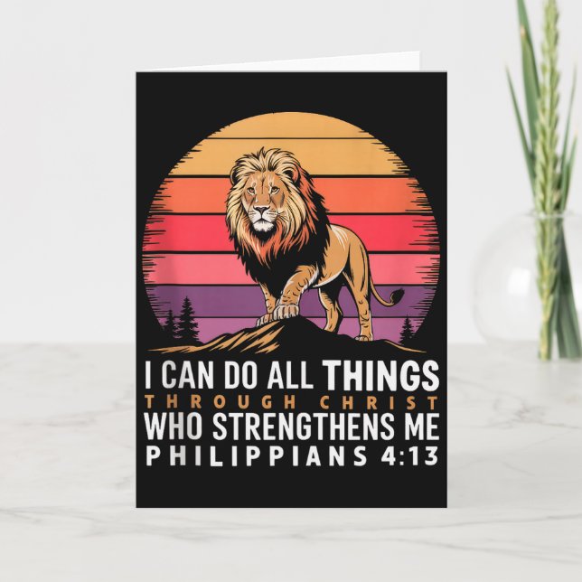 Christian Philippians 4_13 Religious Lion Strength Kort (Framsida)