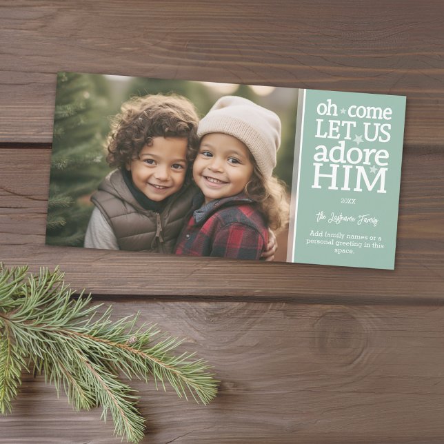 Christian Photo - jul Oh Kom Let us Adore Julkort (A photo card with a Christmas theme. Add 1 photo and greeting. Download option available.)