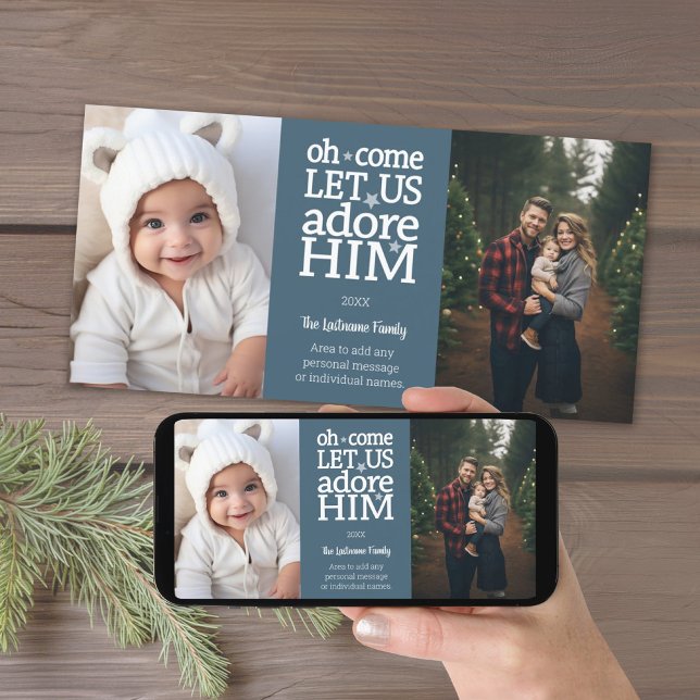 Christian Photo jul - pastellblå prickar Julkort (Photo card with 2 photos and a Christmas Greeting)