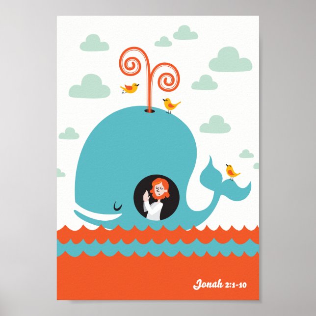 Christian Poster Bible Story Jonah och Whale (Framsidan)
