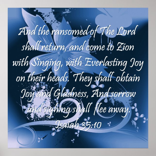 Christian Poster med Bible Verse Isaiah 35:10 (Framsidan)