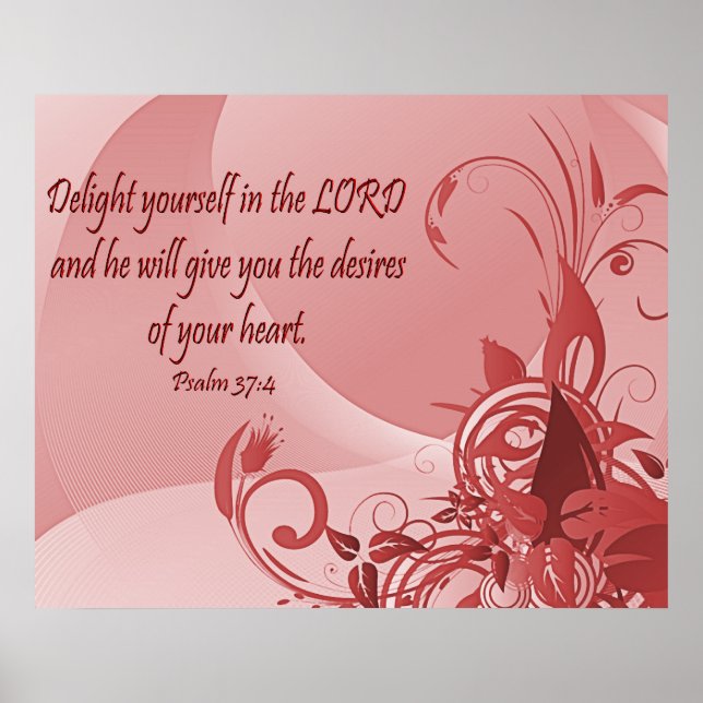 Christian Poster med Bible Verse Psalm 37:4 (Framsidan)
