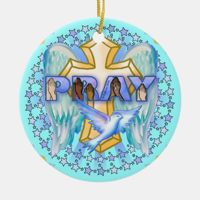 Christian Prayer Vingar Julgransprydnad Keramik (Framsidan)