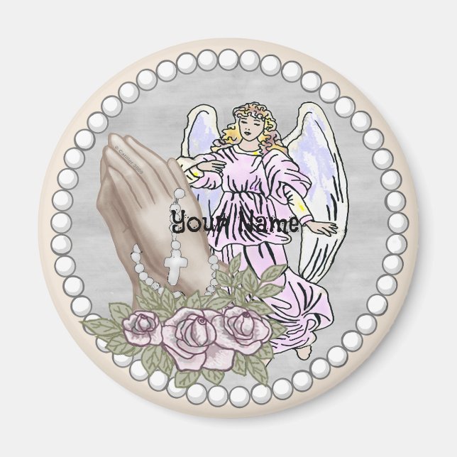 Christian Praying Rosary Angel Magnet (Framsidan)
