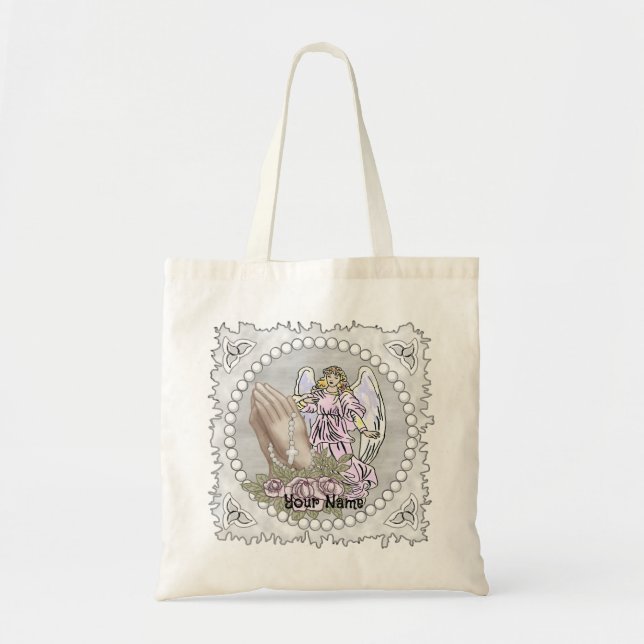 Christian Praying Rosary Angel Tote Bag Tygkasse (Framsidan)