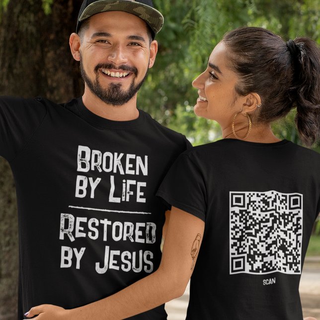 Christian QR Code Broken By Life Restored By Jesus T Shirt (Skapare uppladdad)