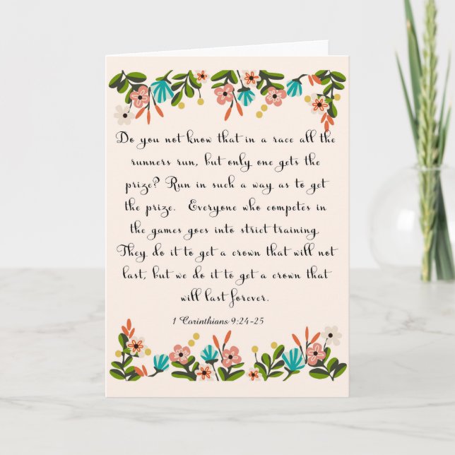 Christian Quote Art - 1 Corinthians 9:24-25 Helgkort (Framsida)