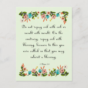 Christian Quote Art - 1 Peter 3:9 Vykort