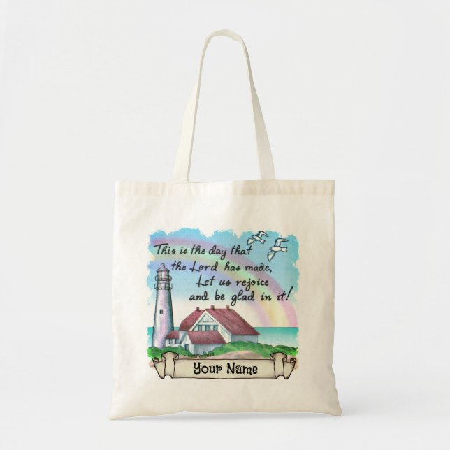 Christian Rejoice Lighthouse Tote Bag Tygkasse (Framsidan)