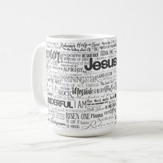 Christian Religiösa Namn of God Text Black White Kaffemugg