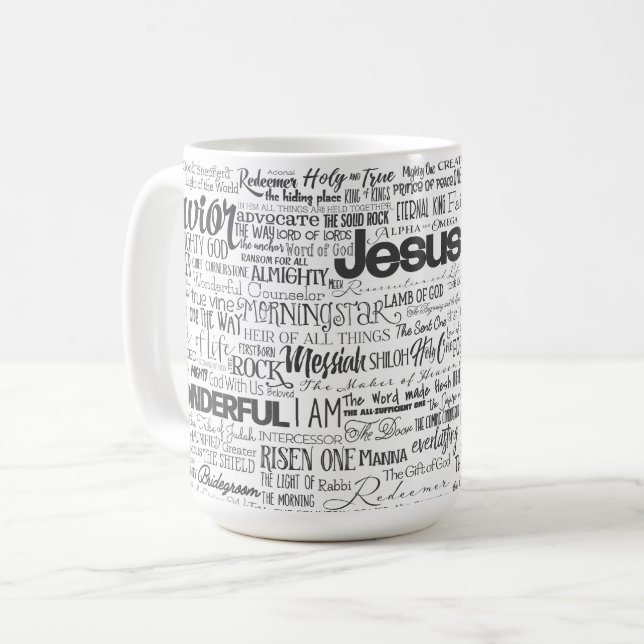 Christian Religiösa Namn of God Text Black White Kaffemugg (Framsida vänster)