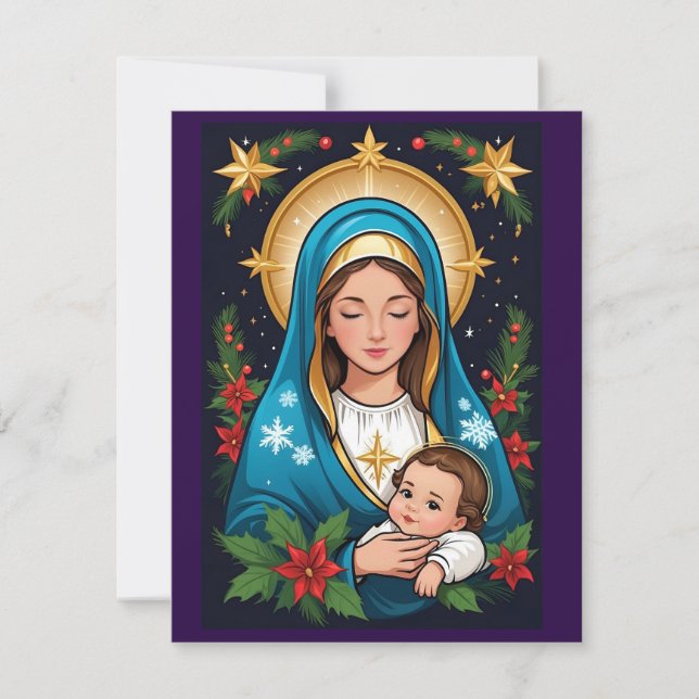 Christian Roman Catholic Virgin Mary Jul Julkort (Framsida)