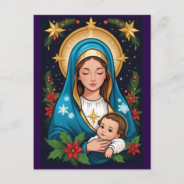 Christian Roman Catholic Virgin Mary Jul Vykort (Framsida)