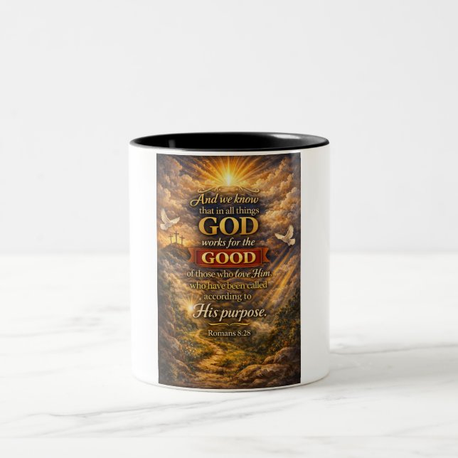 Christian Romans 8:28 Bible Verse Coffee Mug Två-Tonad Mugg (Center)