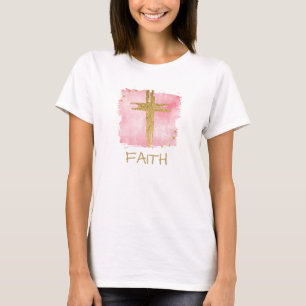 *~* Christian Rosa Kor Guld Glitter FAITH T Shirt