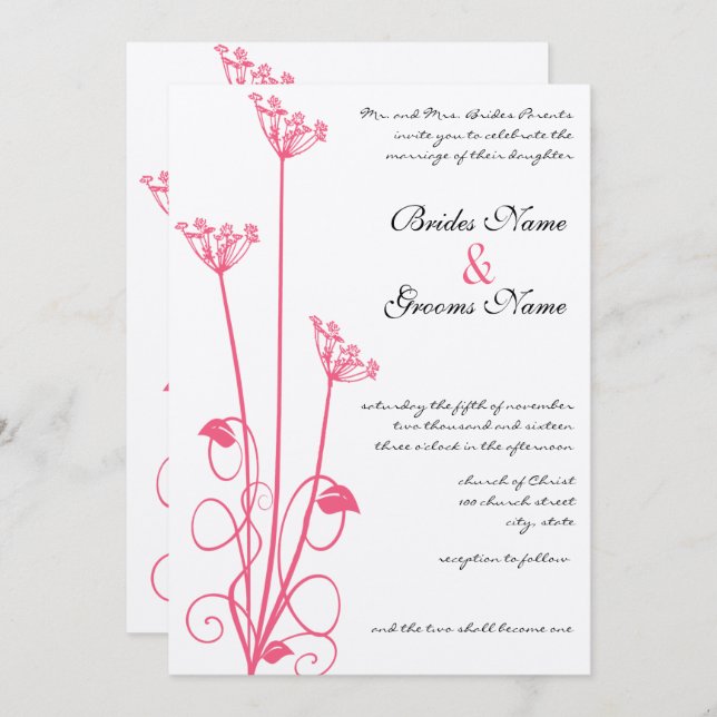 Christian Rosa Wildblombröllopsinbjudan Inbjudningar (Fram/baksida)