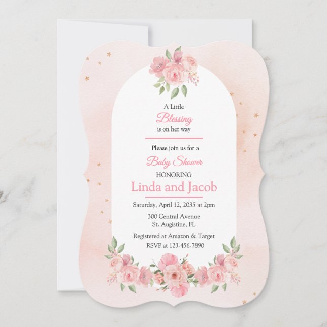 Christian Rose Floral Baby Girl Shower Invitation Inbjudningar (Framsida)