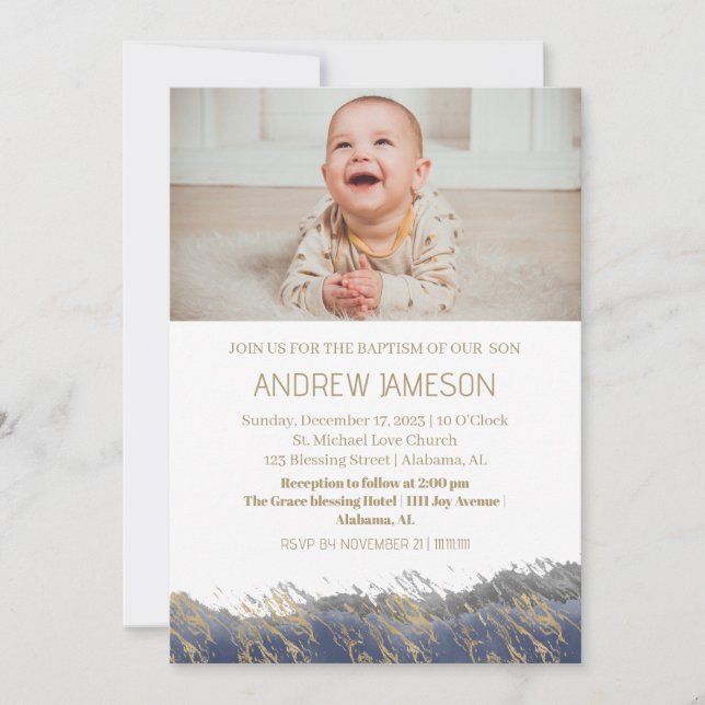 Christian Round Photo med enkel Elegant | Baptism Inbjudningar (Framsida)