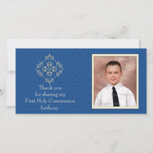 Christian Royal Blue Damask Photo Card Tack Kort