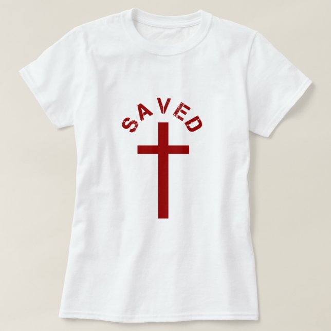 Christian Saved Red Kor och Text Design Tee Shirt (Design framsida)