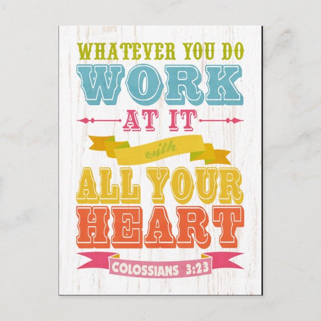 Christian Scriptural Bible Verse - Colossians 3:23 Vykort (Framsida)