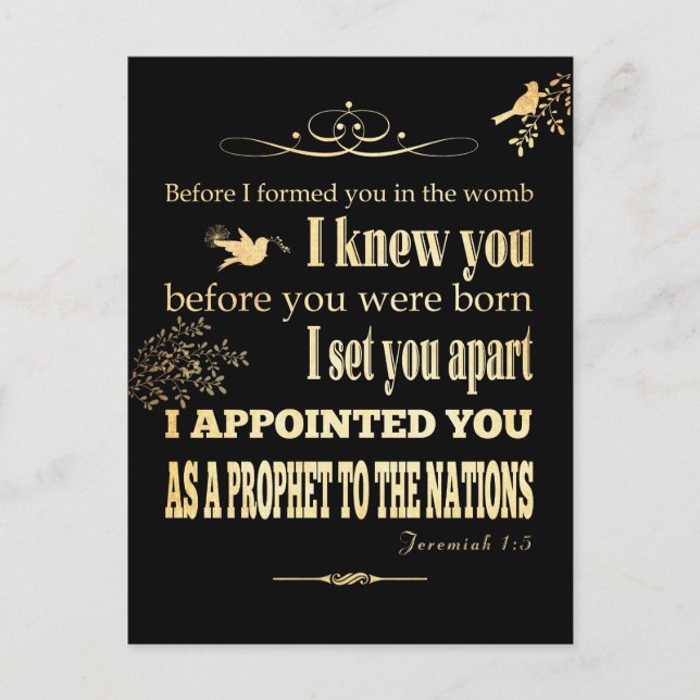 Christian Scriptural Bible Verse - Jeremiah 1:5 Vykort (Framsida)