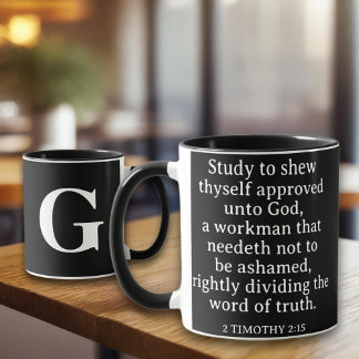 Christian Scripture 2 Timothy 2:15 KJV Monogram Mugg