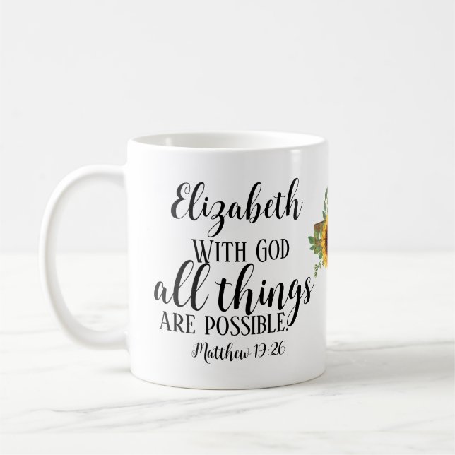 Christian Scripture All Sak är Möjlig Blommigt Kaffemugg (Vänster)