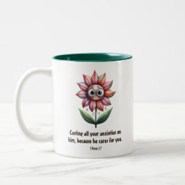 Christian Scripture Anxiety Cute Flower Två-Tonad Mugg