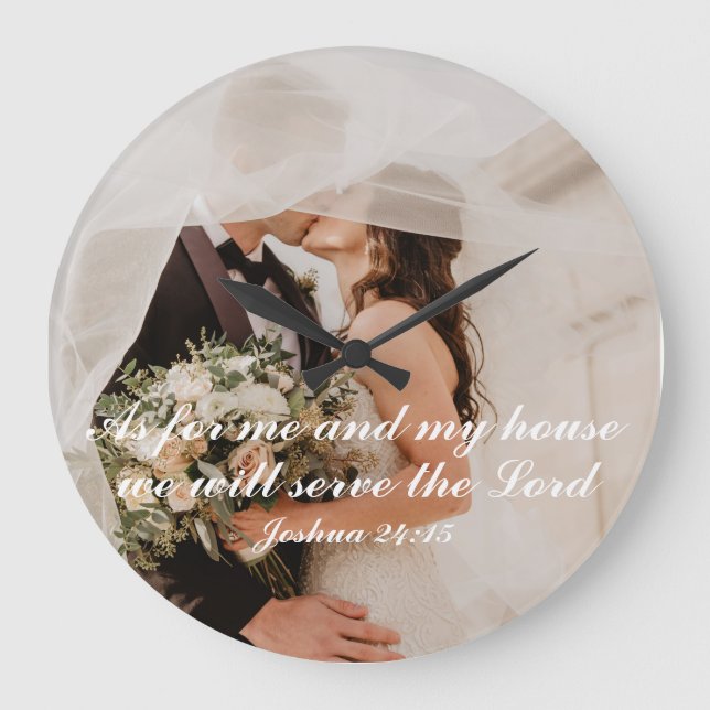Christian Scripture Bröllop Photo Wall Clock Stor Klocka (Framsida)