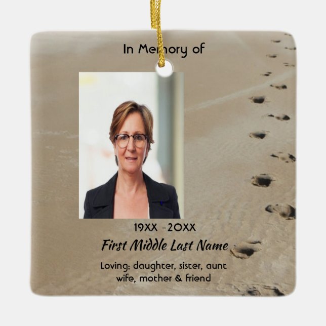 Christian Scripture Keepsake Footprints in Sand Julgransprydnad Keramik (Framsida)