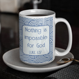 Christian Scripture Luke 1:37 Blue Vågigt Mönster Kaffemugg