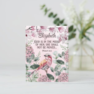 Christian Scripture Watercolor Bird Flowers Namn P Vykort
