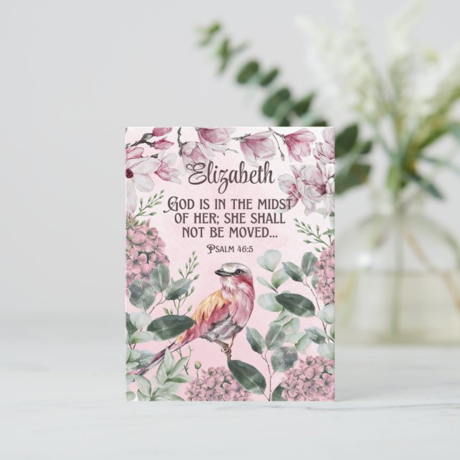 Christian Scripture Watercolor Bird Flowers Namn P Vykort (Stående Fram)