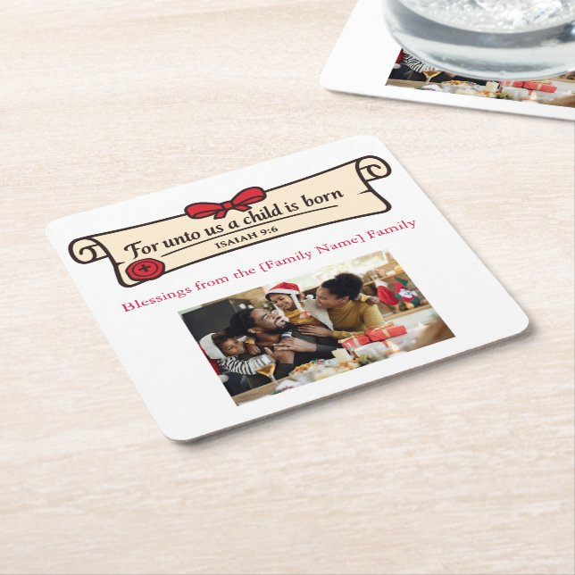 Christian Scroll Isaiah 9 6 Religious Custom Photo Underlägg Papper Kvadrat (Vinklad)