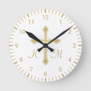 Christian Simple Guld Kor på White Monogram Rund Klocka