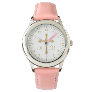 Christian Simple Guld Kor på White Monogrammed Armbandsur