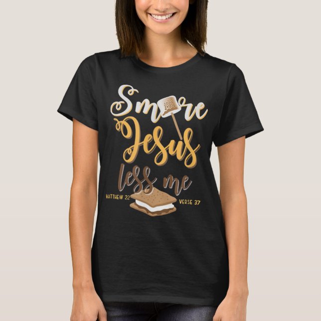 Christian Smore Jesus Less Me Camping Chocola T Shirt (Framsida)