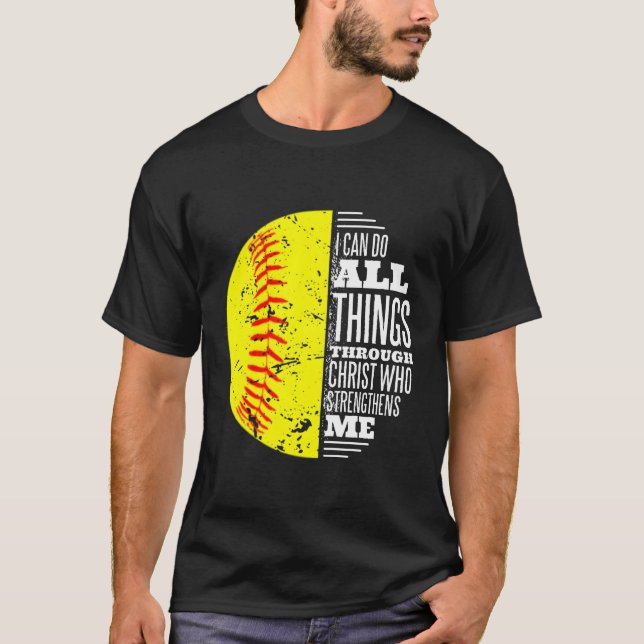 Christian Softball jag kan göra allt Sak genom Chr T Shirt (Framsida)