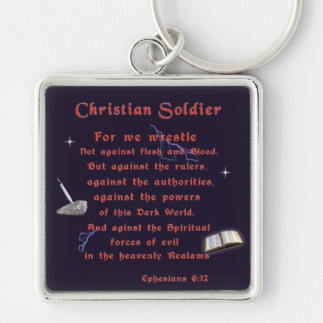 Christian Soldiers Fyrkantig Silverfärgad Nyckelring (Framsidan)