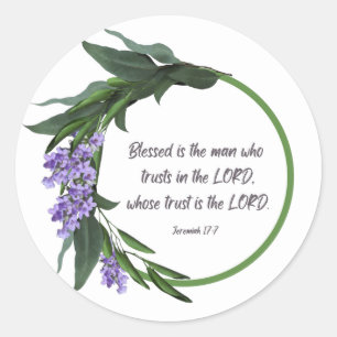 Christian Sticker Blommigt Design Jeremiah 17:7 Runt Klistermärke
