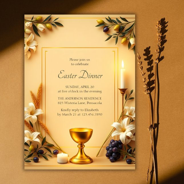 Christian Symbol Elegant Religiösa Påsk Middag Inbjudningar (Elegant Religious Easter Dinner Invitation with Christian Symbolism)