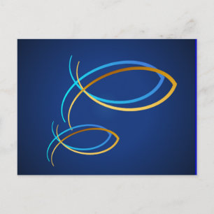 Christian Symbols-blue och guld Vykort