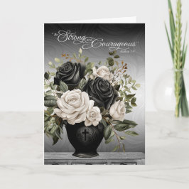 Christian Sympathy Black and White Roses Scripture Kort