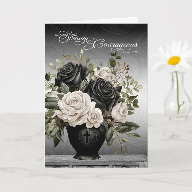 Christian Sympathy Black and White Roses Scripture Kort (Liten växt)