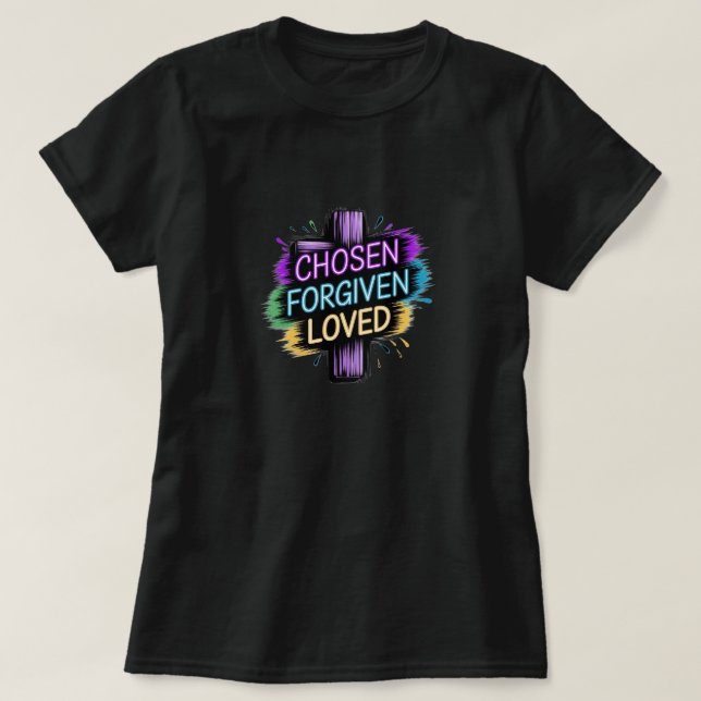 Christian T-Shirt Chosen-Forgiven-Loved (Design framsida)