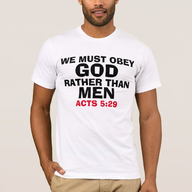 Christian T-shirts, OBEY GOD SNARARE ÄN MANAR T Shirt (Framsida)
