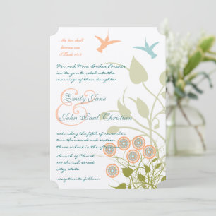 Christian Teal Coral Hummingbird Blommigt Inbjudningar