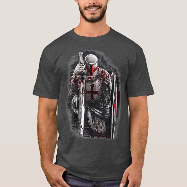 Christian Templar Knight Costume Rosary Warrior T Shirt (Framsida)
